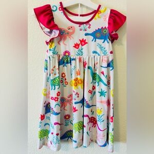 Penelope Plumm Dinosaur Print ALine Dress with Cap Sleeve SZ 6‎